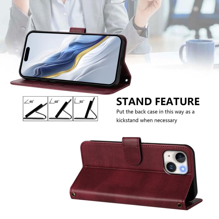For iPhone 14 / 13 Line Splicing Buckle Retro Leather Phone Case