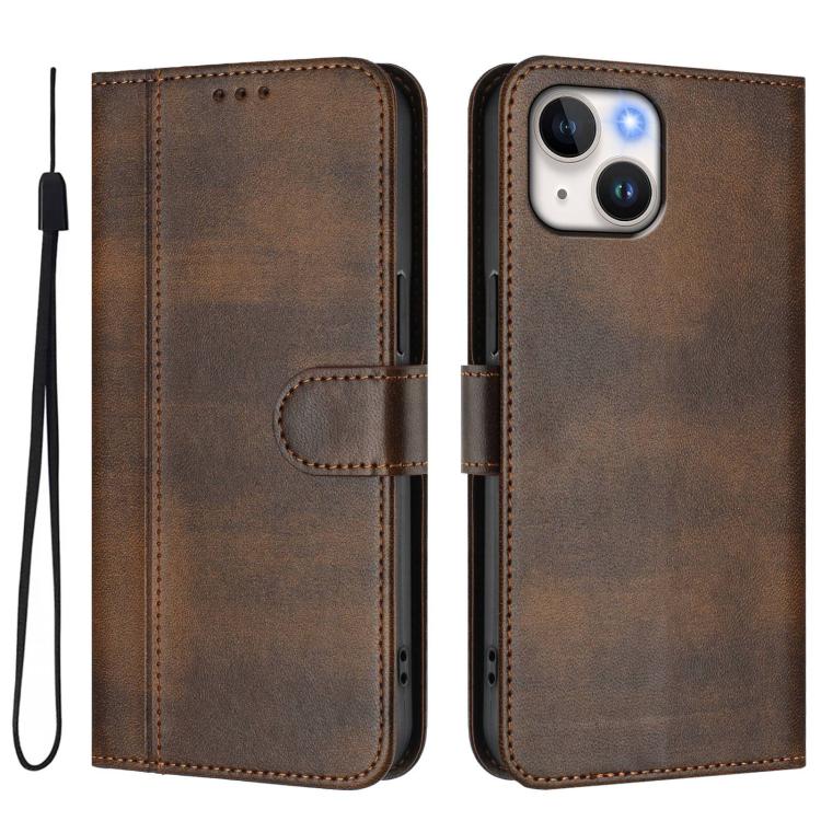 For iPhone 14 / 13 Line Splicing Buckle Retro Leather Phone Case