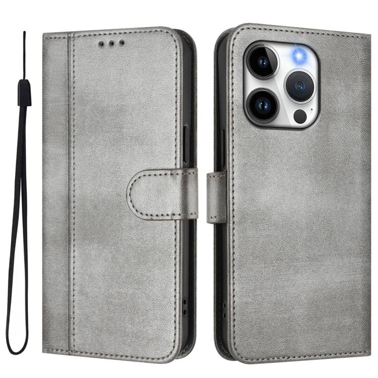 For iPhone 14 Pro Line Splicing Buckle Retro Leather Phone Case