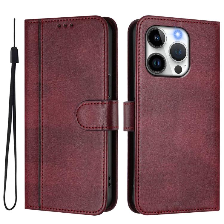 For iPhone 14 Pro Max Line Splicing Buckle Retro Leather Phone Case