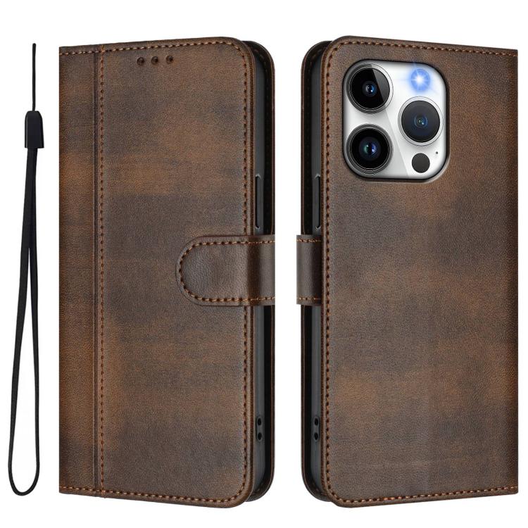 For iPhone 14 Pro Max Line Splicing Buckle Retro Leather Phone Case