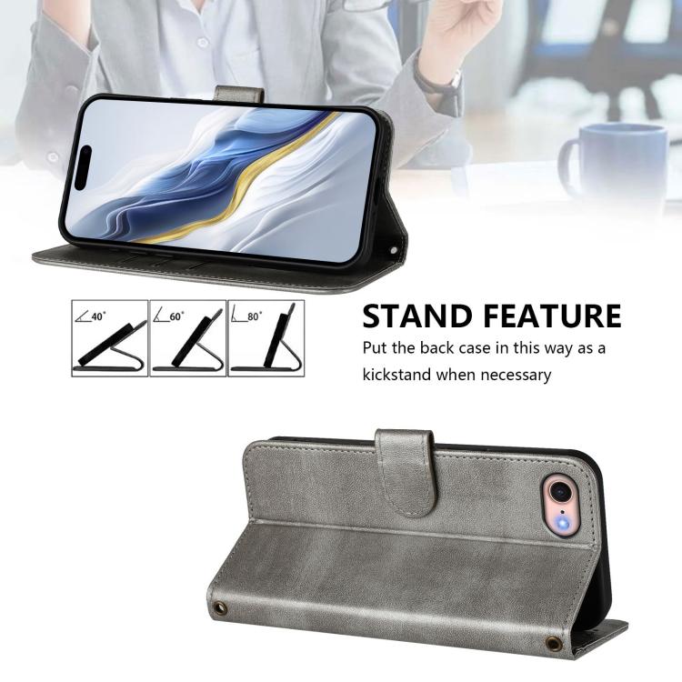 For iPhone 7 / 8 / SE 2022 Line Splicing Buckle Retro Leather Phone Case