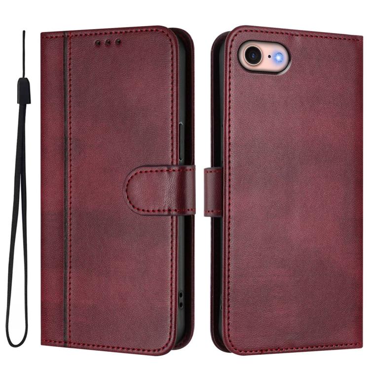 For iPhone 7 / 8 / SE 2022 Line Splicing Buckle Retro Leather Phone Case