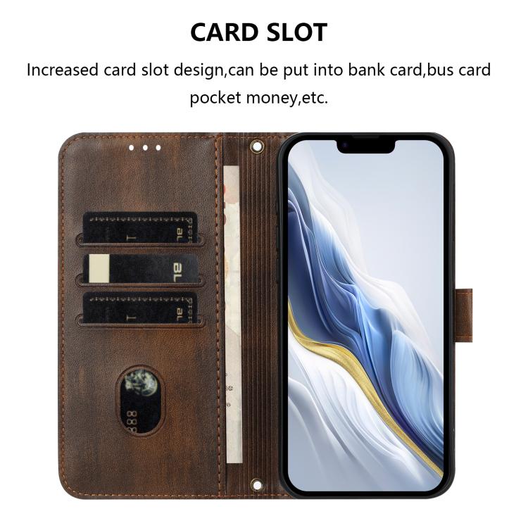 For iPhone 13 Pro Max Line Splicing Buckle Retro Leather Phone Case