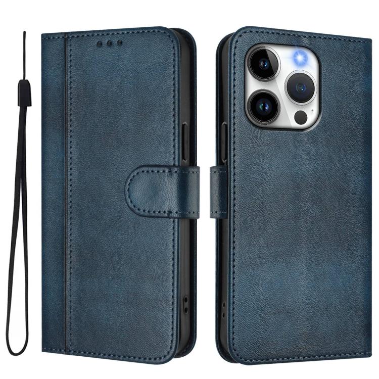 For iPhone 13 Pro Line Splicing Buckle Retro Leather Phone Case