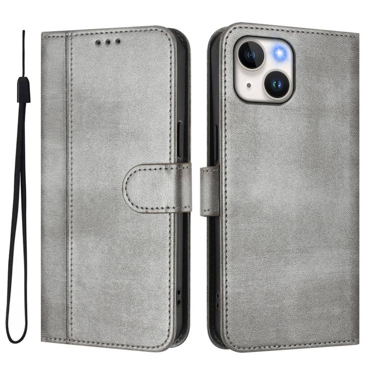 For iPhone 13 mini Line Splicing Buckle Retro Leather Phone Case