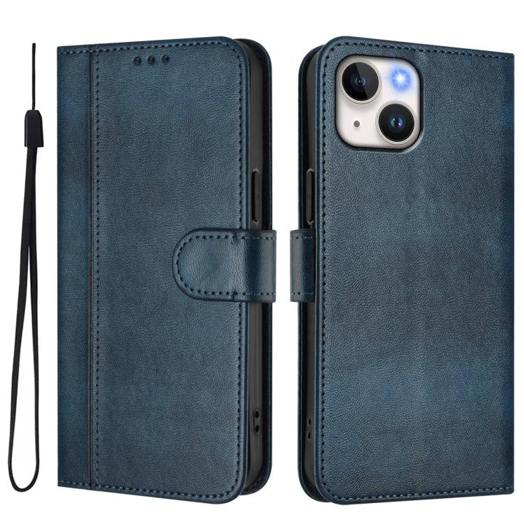 For iPhone 13 mini Line Splicing Buckle Retro Leather Phone Case