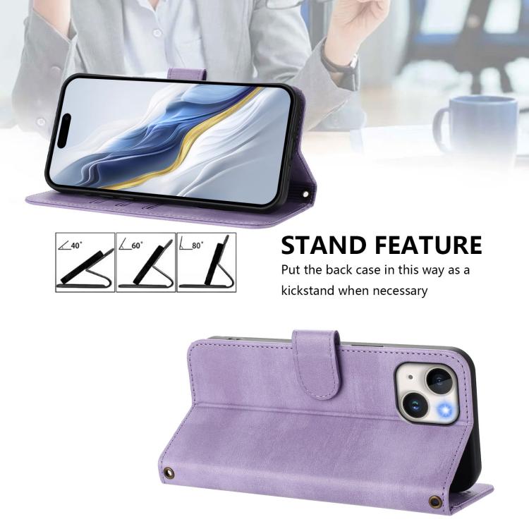 For iPhone 13 mini Line Splicing Buckle Retro Leather Phone Case