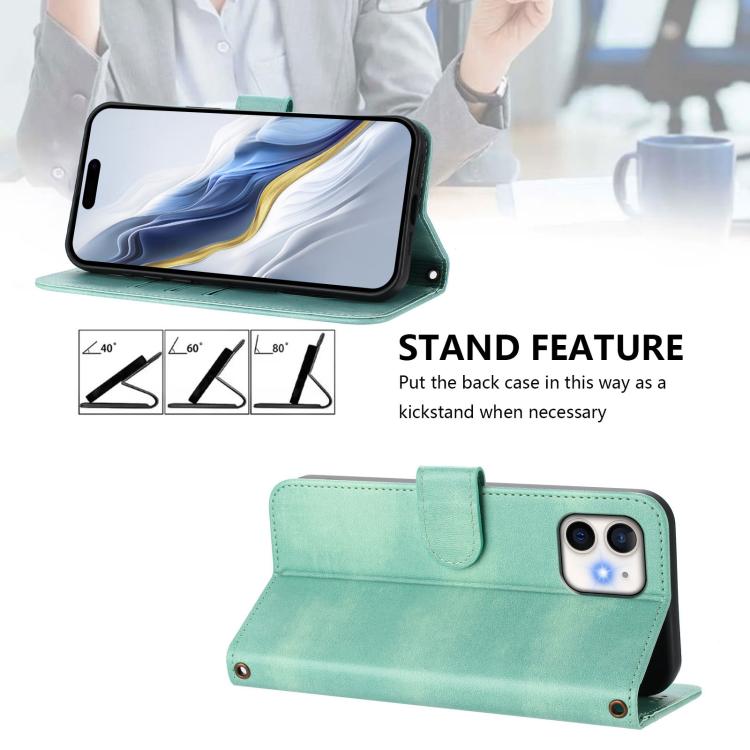 For iPhone 12 / 12 Pro Line Splicing Buckle Retro Leather Phone Case