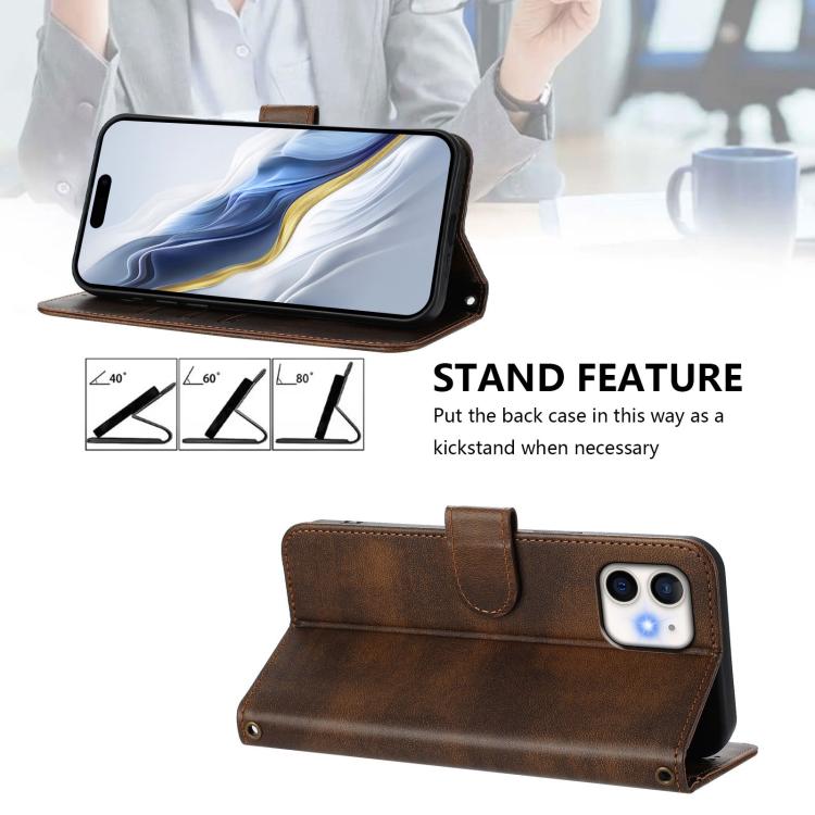 For iPhone 12 / 12 Pro Line Splicing Buckle Retro Leather Phone Case