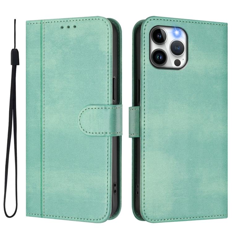 For iPhone 12 Pro Max Line Splicing Buckle Retro Leather Phone Case