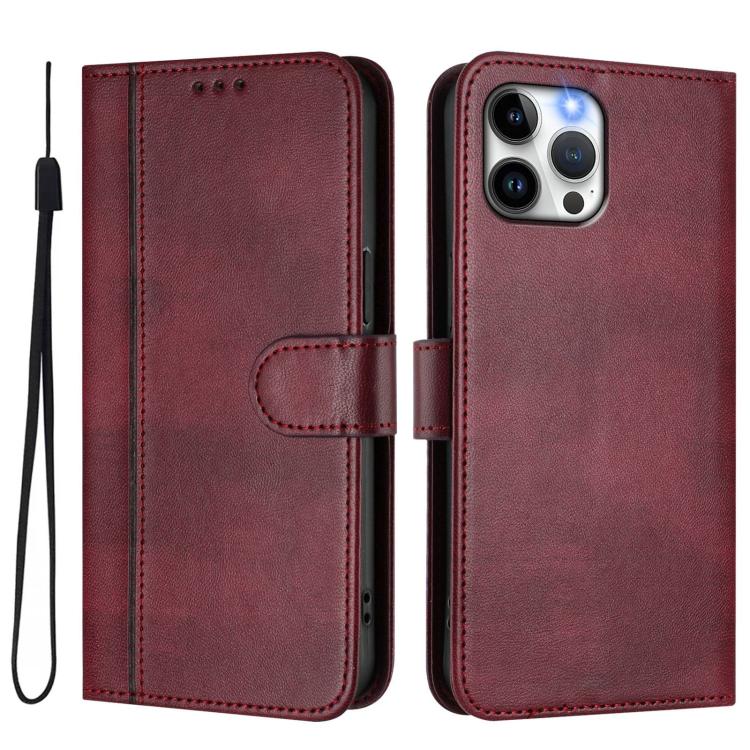 For iPhone 12 Pro Max Line Splicing Buckle Retro Leather Phone Case