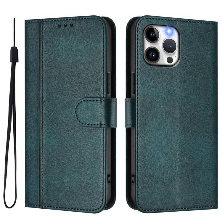 For iPhone 12 Pro Max Line Splicing Buckle Retro Leather Phone Case