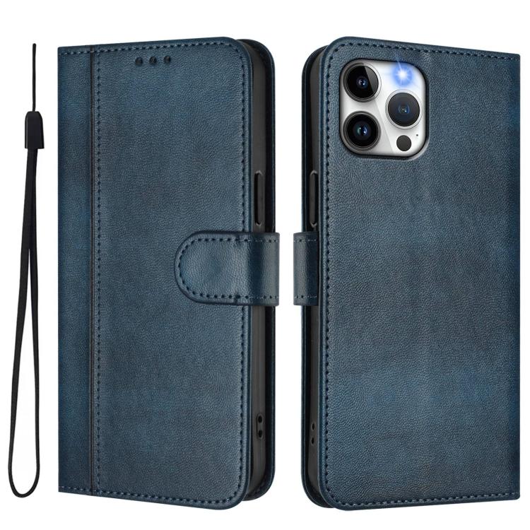 For iPhone 12 Pro Max Line Splicing Buckle Retro Leather Phone Case