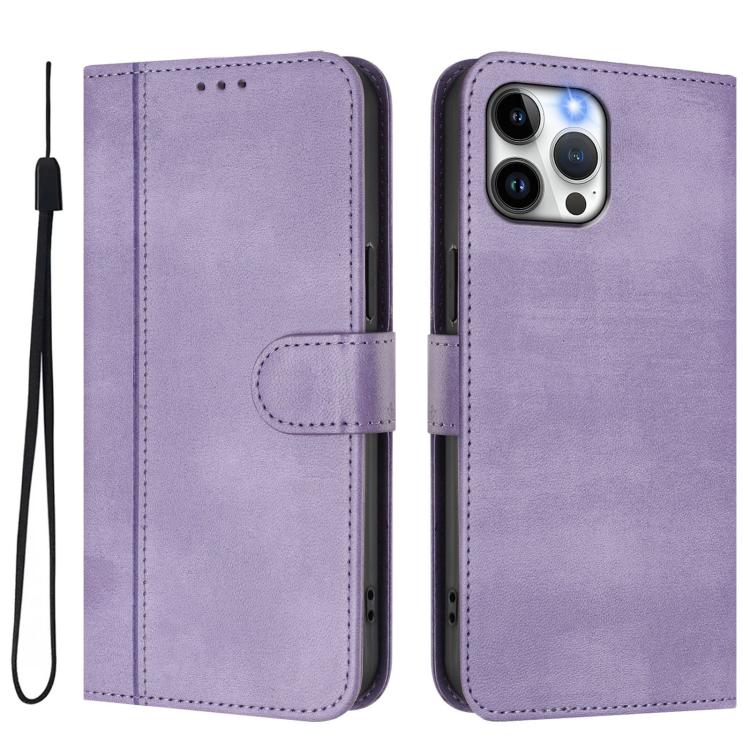 For iPhone 12 Pro Max Line Splicing Buckle Retro Leather Phone Case