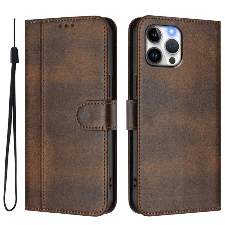 For iPhone 12 Pro Max Line Splicing Buckle Retro Leather Phone Case