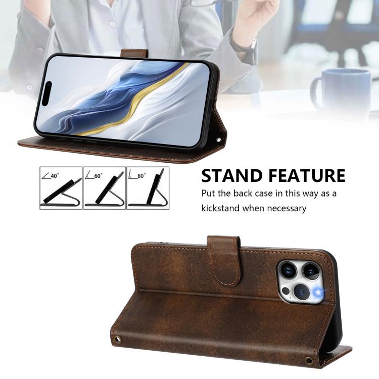 For iPhone 12 Pro Max Line Splicing Buckle Retro Leather Phone Case