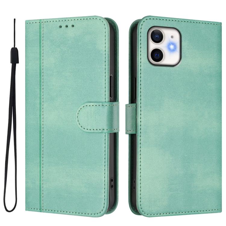 For iPhone 12 mini Line Splicing Buckle Retro Leather Phone Case
