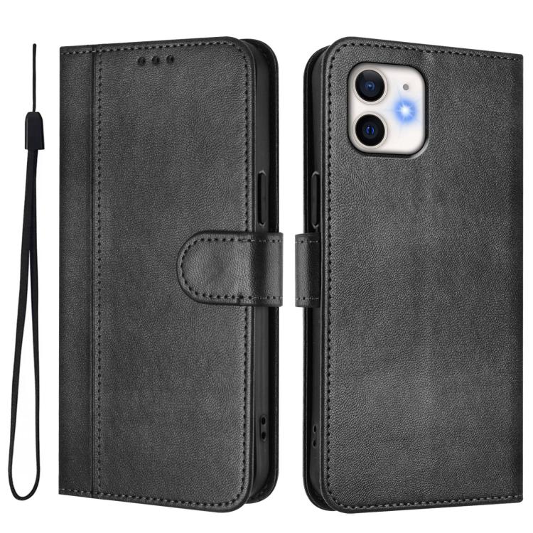 For iPhone 12 mini Line Splicing Buckle Retro Leather Phone Case