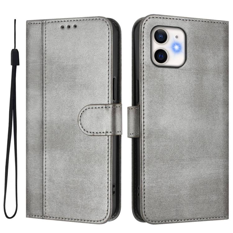 For iPhone 12 mini Line Splicing Buckle Retro Leather Phone Case