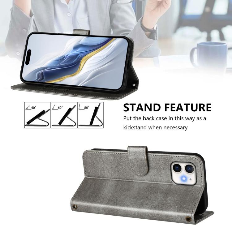 For iPhone 12 mini Line Splicing Buckle Retro Leather Phone Case