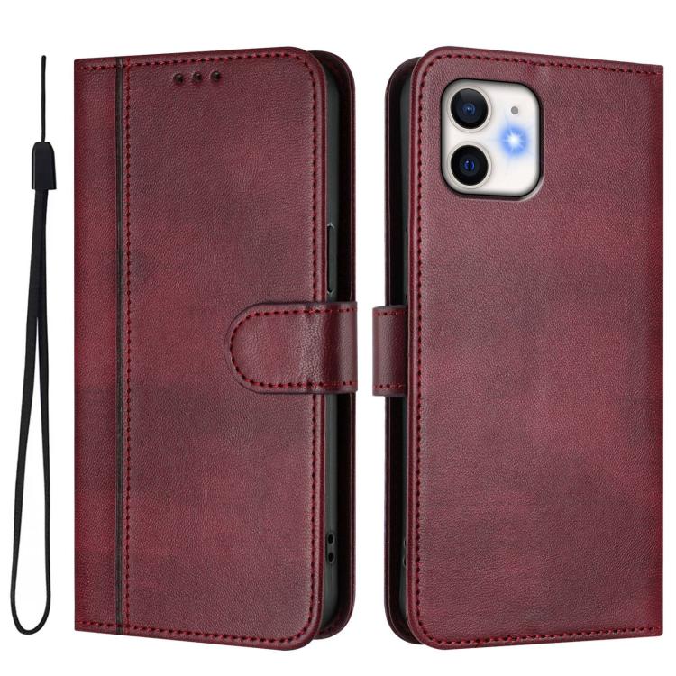 For iPhone 12 mini Line Splicing Buckle Retro Leather Phone Case