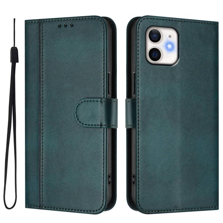 For iPhone 12 mini Line Splicing Buckle Retro Leather Phone Case