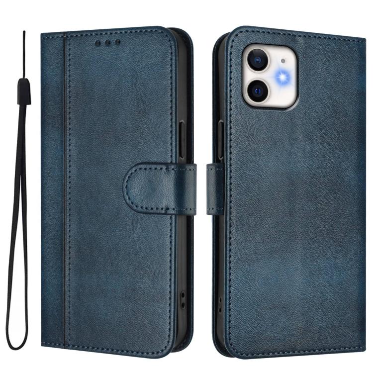 For iPhone 12 mini Line Splicing Buckle Retro Leather Phone Case