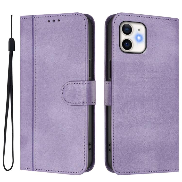 For iPhone 12 mini Line Splicing Buckle Retro Leather Phone Case