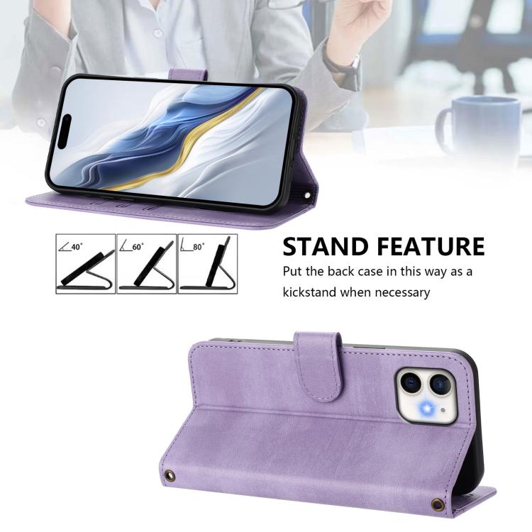 For iPhone 12 mini Line Splicing Buckle Retro Leather Phone Case