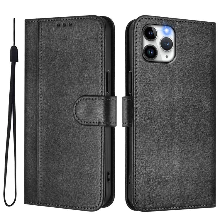 For iPhone 11 Pro Max Line Splicing Buckle Retro Leather Phone Case