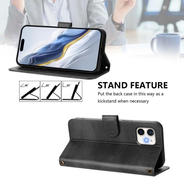 For iPhone 11 Line Splicing Buckle Retro Leather Phone Case