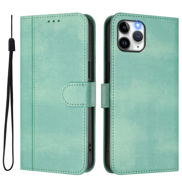 For iPhone 11 Pro Line Splicing Buckle Retro Leather Phone Case