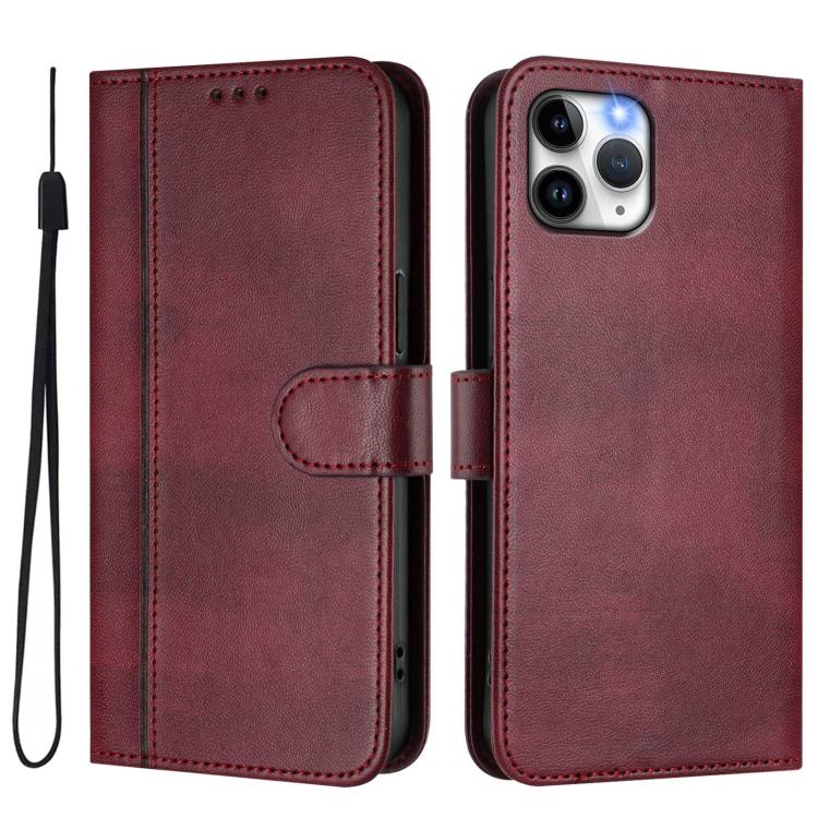 For iPhone 11 Pro Line Splicing Buckle Retro Leather Phone Case