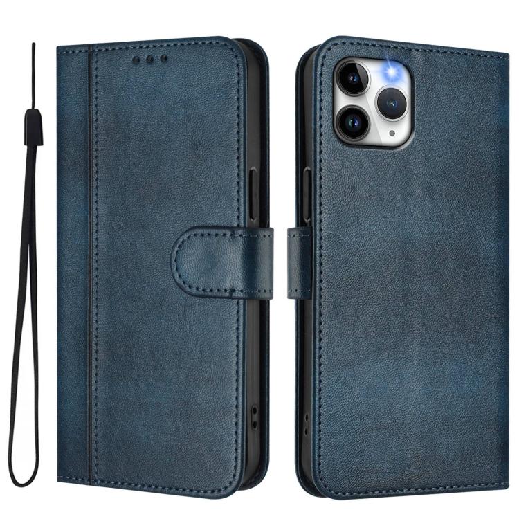 For iPhone 11 Pro Line Splicing Buckle Retro Leather Phone Case