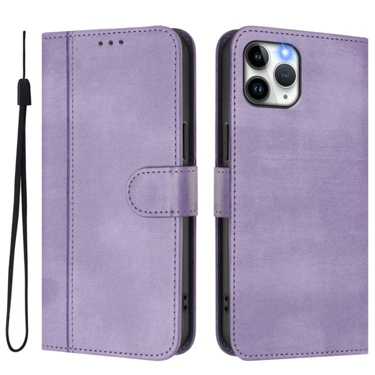 For iPhone 11 Pro Line Splicing Buckle Retro Leather Phone Case