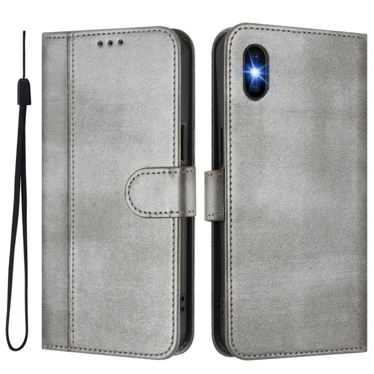 For iPhone X / XS Line Splicing Buckle Retro Leather Phone Case