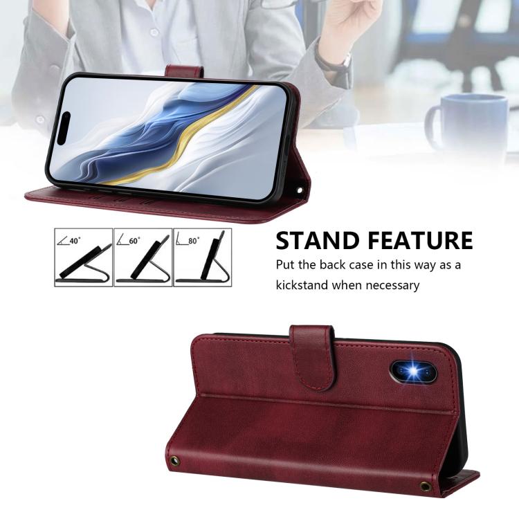 For iPhone X / XS Line Splicing Buckle Retro Leather Phone Case