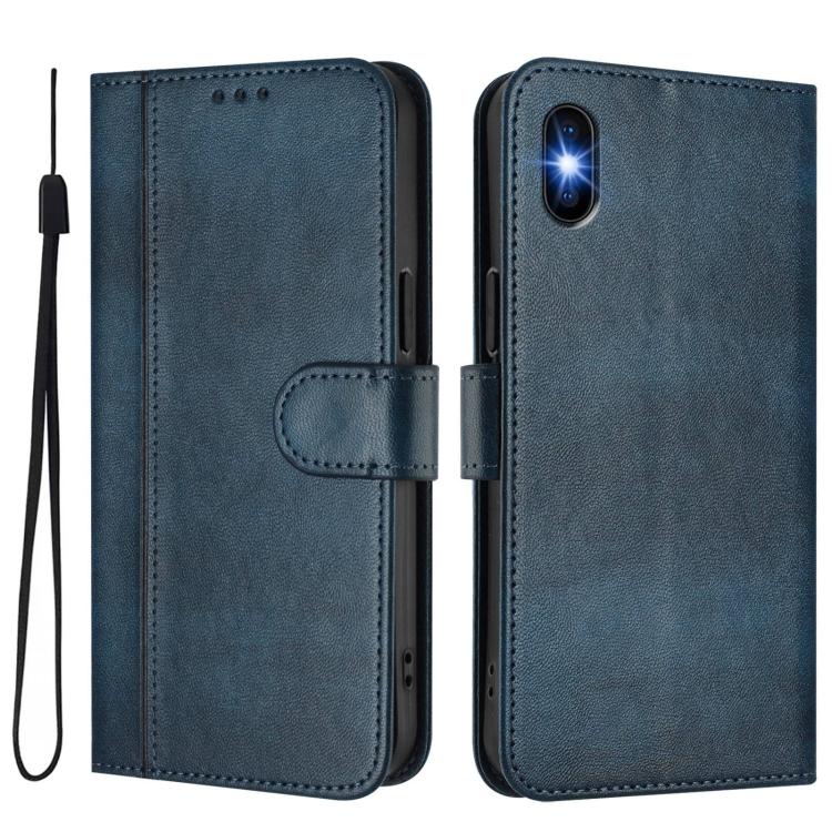 For iPhone X / XS Line Splicing Buckle Retro Leather Phone Case