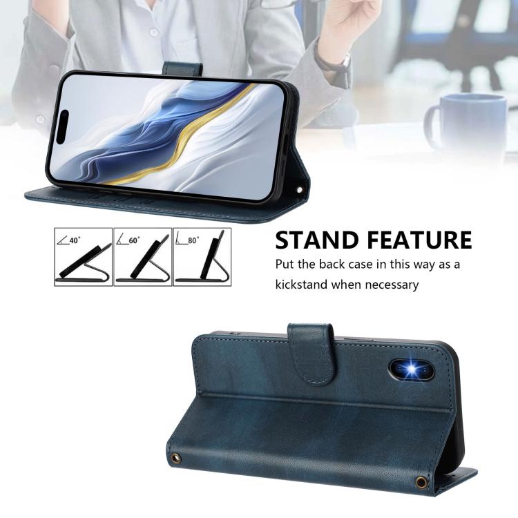 For iPhone X / XS Line Splicing Buckle Retro Leather Phone Case