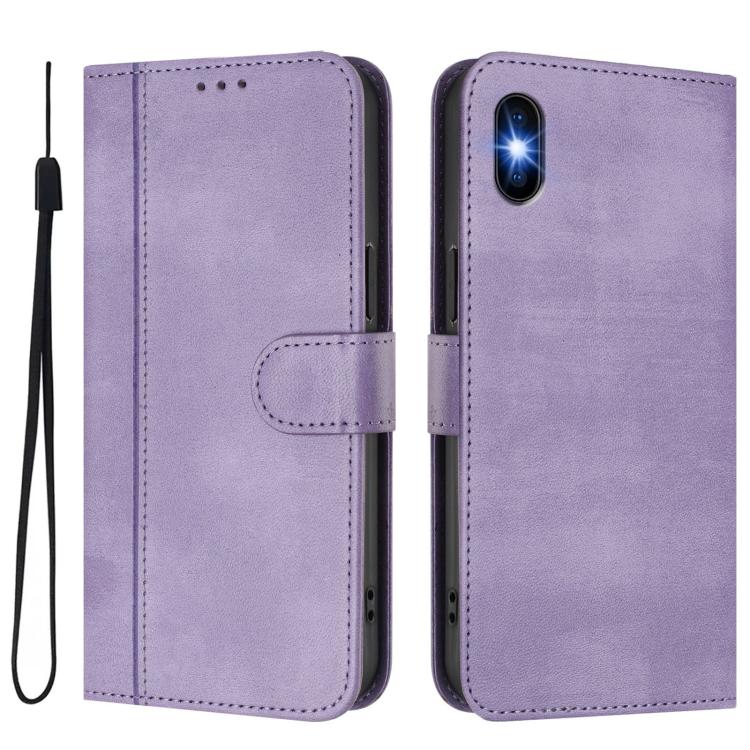 For iPhone X / XS Line Splicing Buckle Retro Leather Phone Case