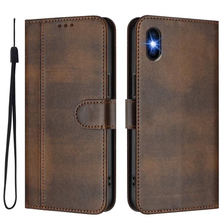 For iPhone X / XS Line Splicing Buckle Retro Leather Phone Case