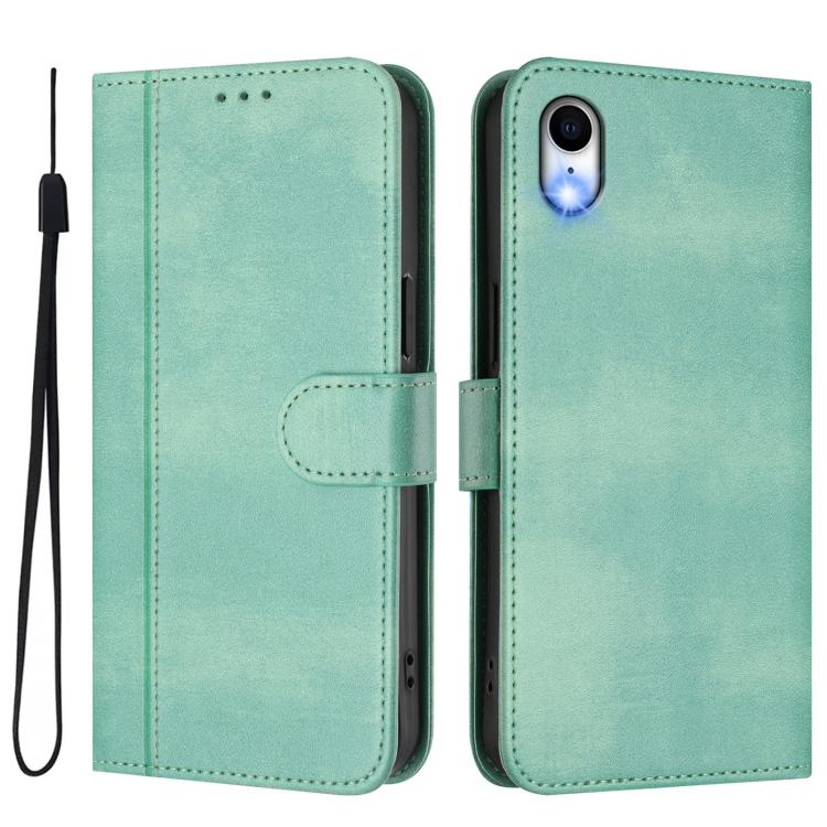 For iPhone XR Line Splicing Buckle Retro Leather Phone Case