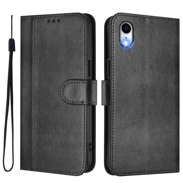 For iPhone XR Line Splicing Buckle Retro Leather Phone Case