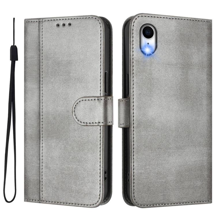 For iPhone XR Line Splicing Buckle Retro Leather Phone Case