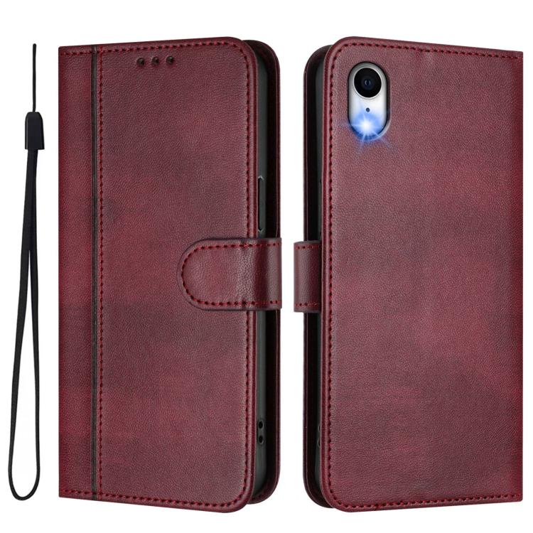 For iPhone XR Line Splicing Buckle Retro Leather Phone Case