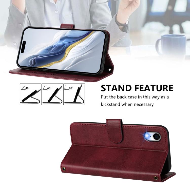 For iPhone XR Line Splicing Buckle Retro Leather Phone Case