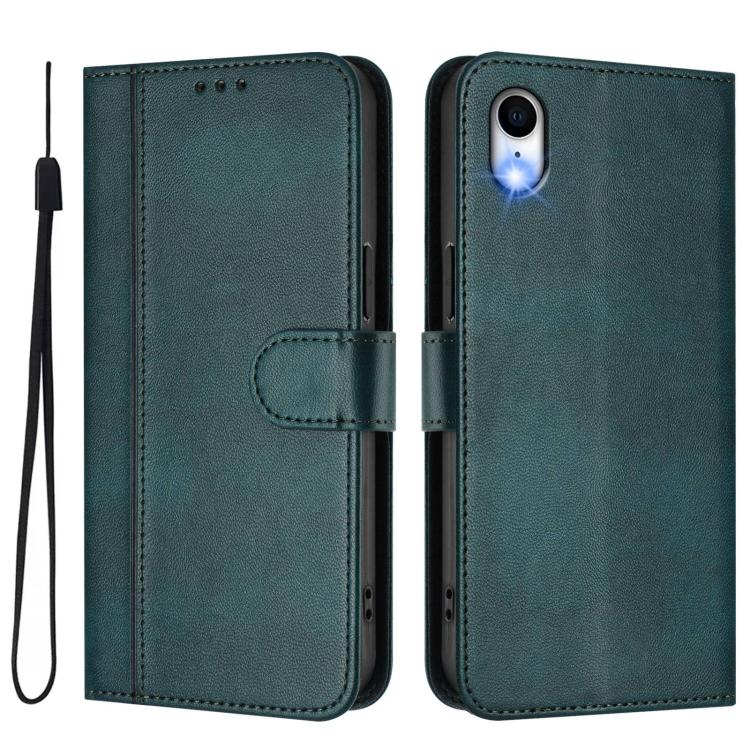 For iPhone XR Line Splicing Buckle Retro Leather Phone Case