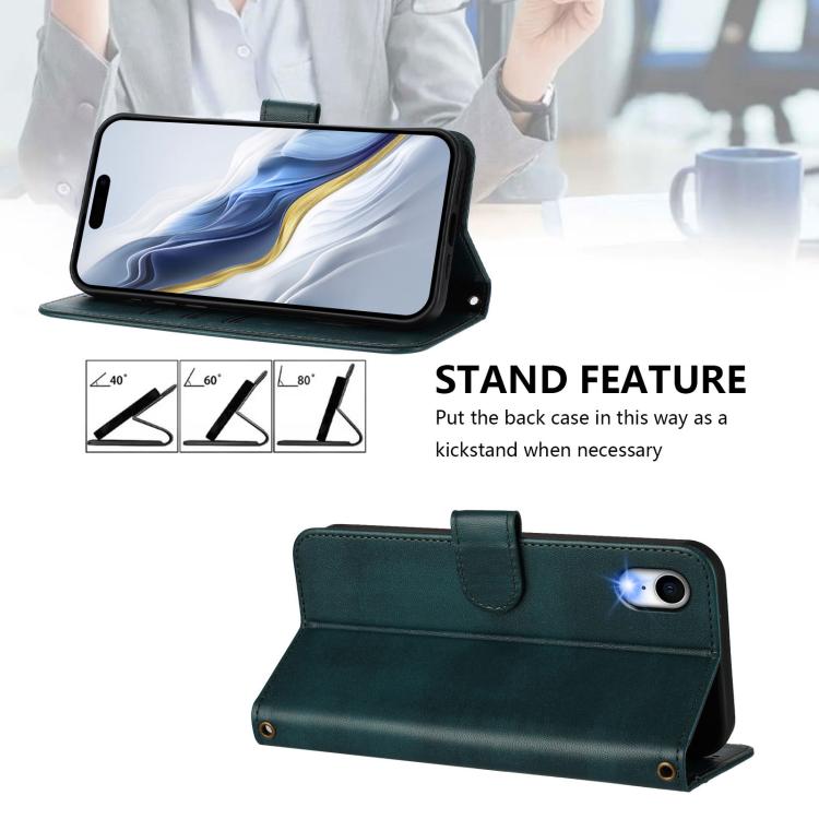 For iPhone XR Line Splicing Buckle Retro Leather Phone Case
