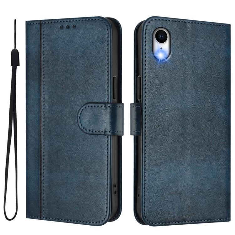 For iPhone XR Line Splicing Buckle Retro Leather Phone Case